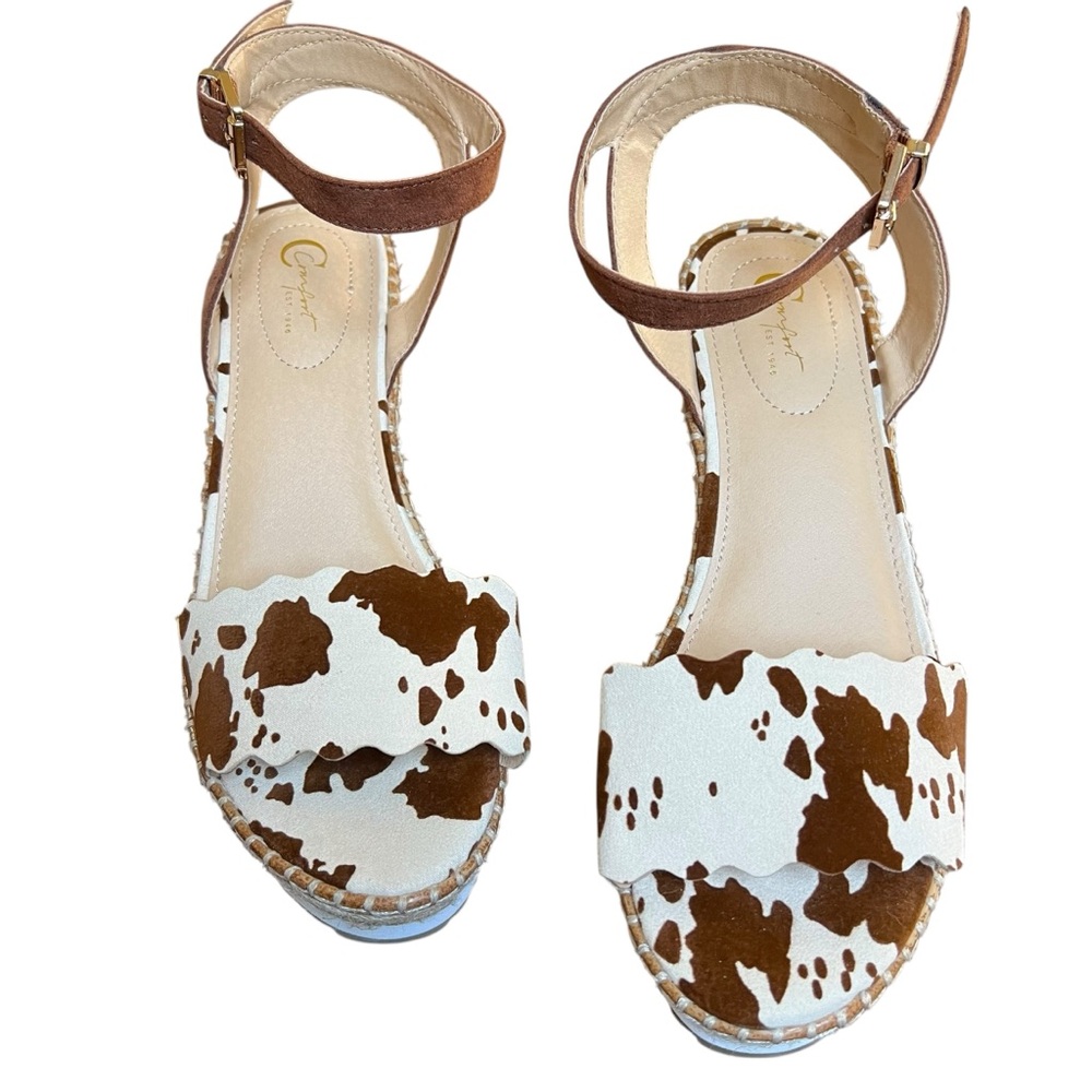 Cow Print Espadrille Wedges. Size 9W